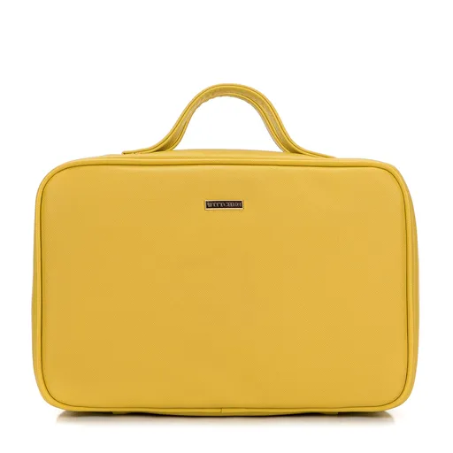 Žltá ekokožená kozmetická taštička pre veselý doplnok, 99-4Y-235-Y.