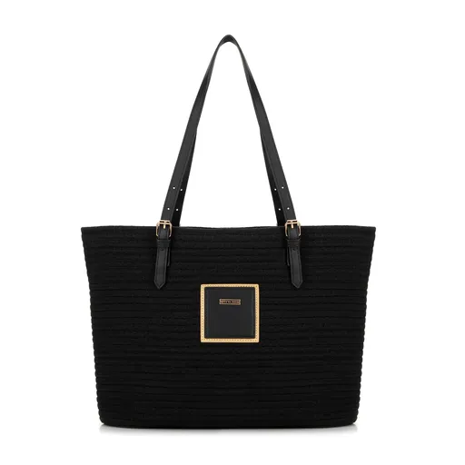 Dámska nákupná kabelka so zmesou bavlny, čierna 100-4Y-900-1
