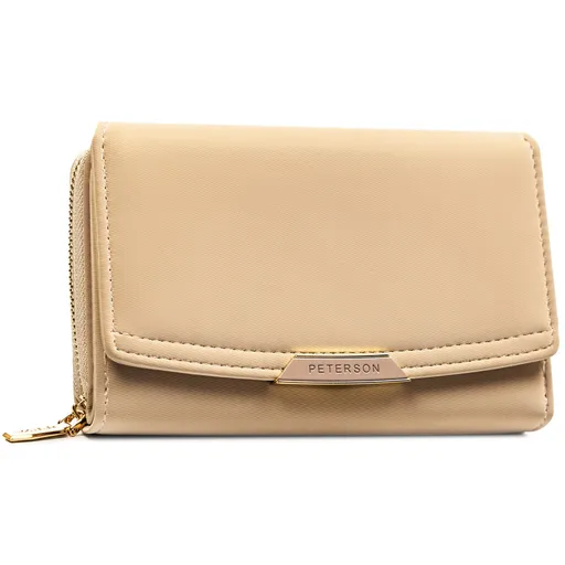 Dámska béžová peňaženka z ekologickej kože – stredná veľkosť, so zipsom a RFID ochranou