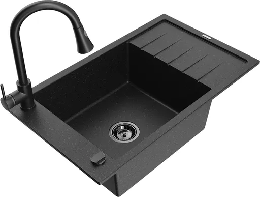 MEXEN/S MEXEN/S - Elias granitový drez 1 s odkvapkávačom vrátane batérie Elia, čierna/strieborná metalík 6511-73-670101-70-B