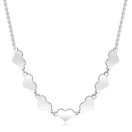Náhrdelník v striebre 925 - rad za sebou umiestnených lesklých srdiečok