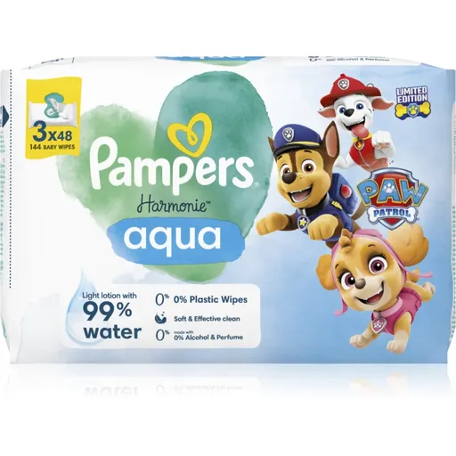 Pampers Harmonie Aqua Paw Patrol vlhčené čistiace obrúsky 144 ks