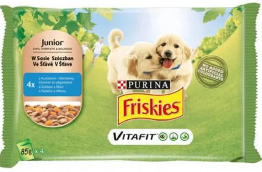 Friskies dog Junior s kuraťom a mrkvou v šťave kapsičky pre psy 4x85g
