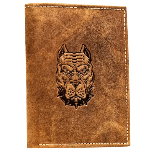 Hnedá pánska peňaženka z pravej kože s reliéfom v tvare psa