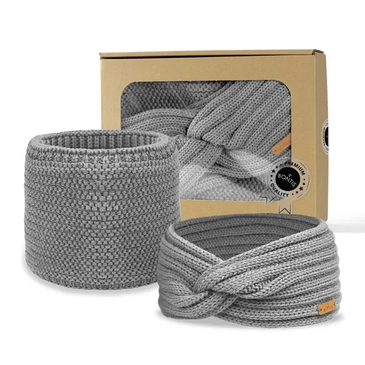 Darčekové balenie: Prekrížená čelenka a nákrčník - Svetlošedý melír