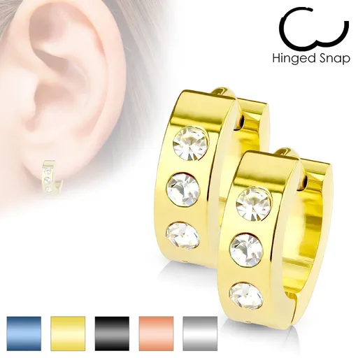 Náušnice z chirurgickej ocele - tri zirkóniky čírej farby  - Farba: Čierna