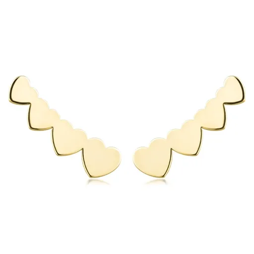 Zlaté náušnice v žltom 585 zlate - plochá srdiečková línia, oblúk, puzetky