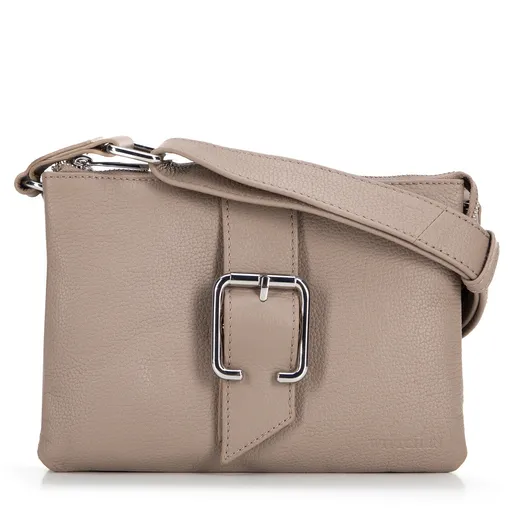 Dámska crossbody kožená kabelka s prackou béžová 99-4E-005-9