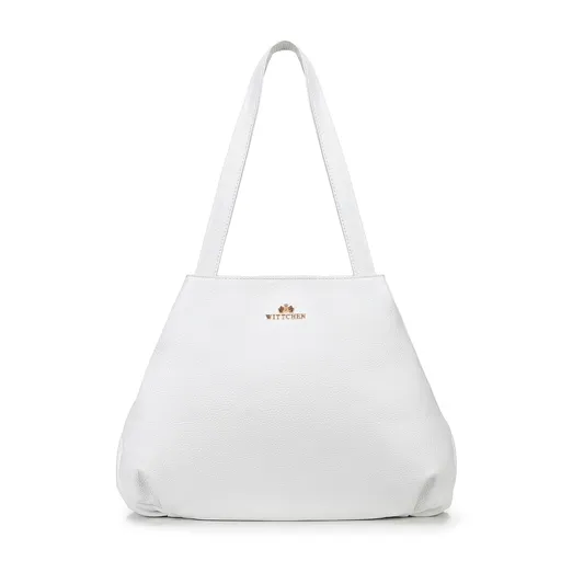 Nákupná kabelka z pravej kože s ryhovaným zrnom, biela 100-4E-807-0