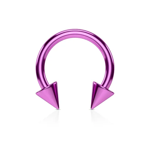 Piercing do nosa z ocele s titánovou úpravou - lesklá podkova vo fialovom farebnom odtieni - Rozmer: 2 mm x 12 mm x 5x5 mm