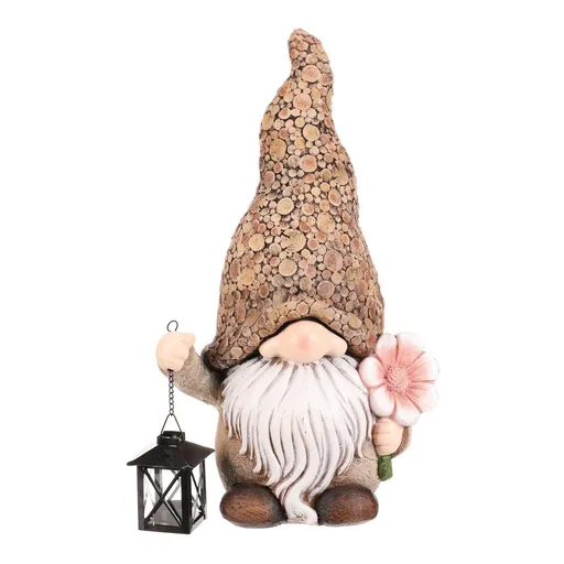 Skřítek s květinou a lucernou na svíčku ,polyresin, 30 x 20 x 50 cm