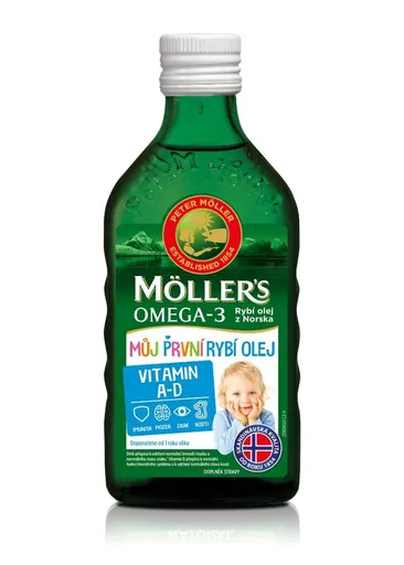 MOLLER´S Omega 3 Môj prvý RYBÍ OLEJ s vit. A a D, 250 ml