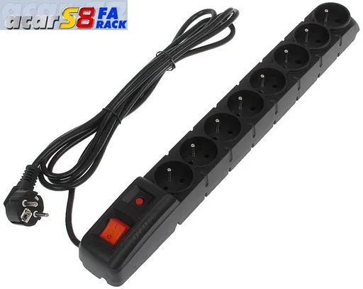 19" napája.panel ACAR S8/3m 8x220V Black+prep.ochr.10A