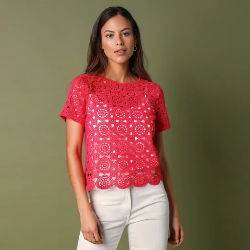 Tričko s macramé a krátkymi rukávmi