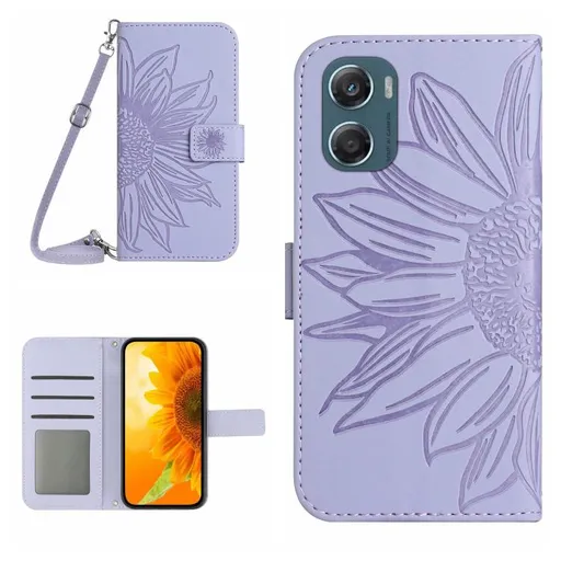 ART SUNFLOWER Peňaženkový kryt so šnúrkou pre Motorola Moto G06 / G06 Power fialový