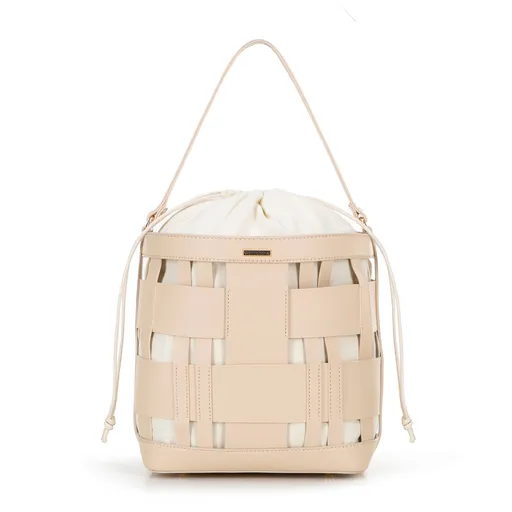 Pletená kabelka vak z ekokože béžová 100-4Y-423-9