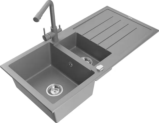 MEXEN/S MEXEN/S - Andres granitový drez s odkvapkávačom vrátane batérie Duero, šedá 6515-71-671600-71