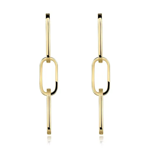 Zlaté 14K náušnice v žltom zlate - tenký pásik, retiazkové očká, puzetky