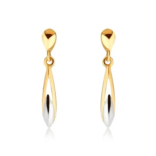 Zlaté náušnice 9K podlhovastá slza s výrezom
