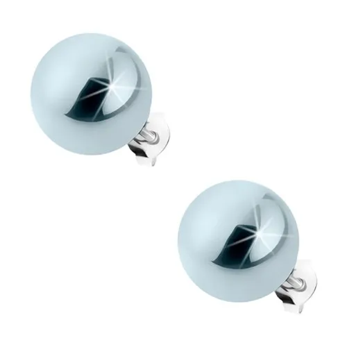 Puzetové náušnice zo striebra 925, oceľovo sivé guličky s perleťovým leskom, 12 mm